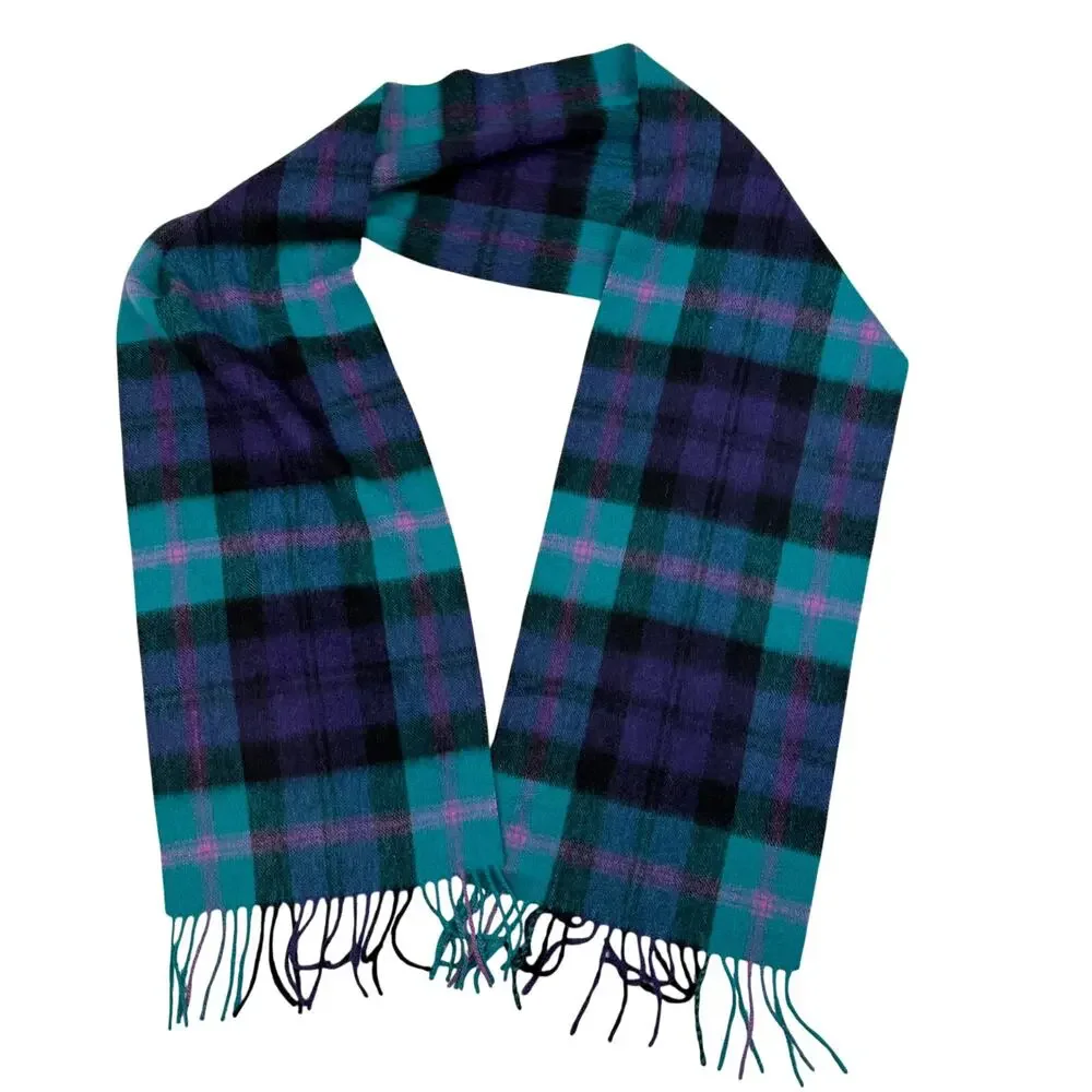 House of Scotland Lambswool Fringe Scarf Teal Pink Purple Black Plaid